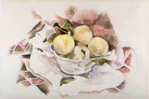 Stilleben, persikor, ca 1922 (akvarell över grafit på papper)