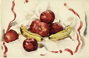 Stilleben med äpplen och bananer, ca 1925 (wc och grafitpenna på vävt papper)