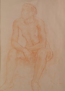 Sittande naken (röd krita på papper) av Charles Despiau