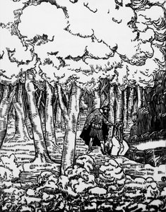 Träsnitt av Charles Doudelet (1861-1938) för Pelleas och Melisande av Maurice Maeterlinck (1862-1949), utgiven av Claudio Argentieri, Spoleto, Italien