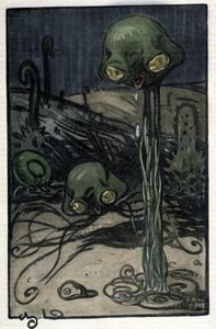 En invånare på planeten Mars. Illustration av M. Dudouyt (1885-1946) till romanen av Herbert George Wells (1866-1946) "The War of the Worlds". av Charles Dudouyt