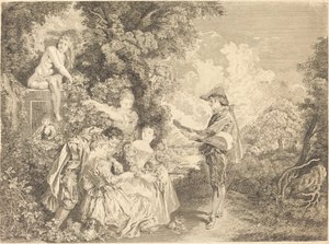 kärlekslektion av Charles Dupuis after Antoine Watteau