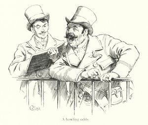 Bookie skrikande odds på en kapplöpningsbana (gravyr) av Charles Edmund Brock