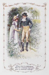 Gav honom att förstå att hennes känslor hade genomgått en så väsentlig förändring", Elizabeth Bennet och Mr Darcy, illustration till "Pride and Prejudice" av Jane Austen