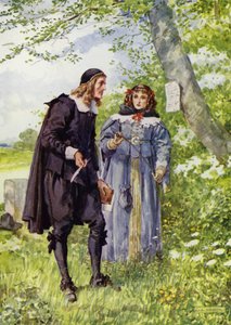 George Herbert, På vägen till Bemerton (färg litho) av Charles Edmund Brock