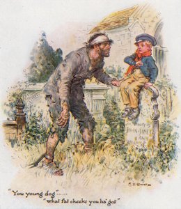 Stora förväntningar, Pip möter den dömde på kyrkogården av Charles Edmund Brock