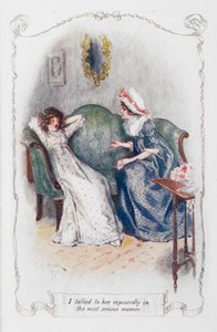 Jag pratade med henne upprepade gånger på det mest allvarliga sättet, illustration från "Stolthet och fördom" av Jane Austen (färg litho) av Charles Edmund Brock