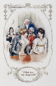 "Jag tycker att han är väldigt obehaglig", illustration från "Pride and Prejudice" av Jane Austen (litho i färg) av Charles Edmund Brock