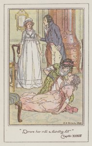 Illustration för förnuft och förnuft av Jane Austen (litho i färg) av Charles Edmund Brock