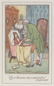 Illustration för förnuft och förnuft av Jane Austen (litho i färg) av Charles Edmund Brock