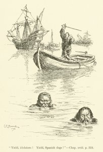 Illustration för Westward Ho! av Charles Kingsley (gravyr) av Charles Edmund Brock