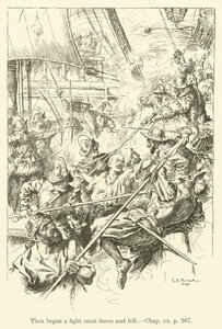 Illustration för Westward Ho! av Charles Kingsley (gravyr) av Charles Edmund Brock