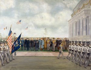 Marskalk Joffre på uppdrag till Washington för att inspektera studenter från West Point, våren 1917, av Charles Edmund Brock (1870-1938), första världskriget, USA, 1900-talet av Charles Edmund Brock