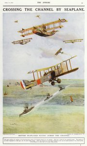 Brittiska sjöflygplan som flyger över Engelska kanalen (färg litho) av Charles Edward (after) Dixon
