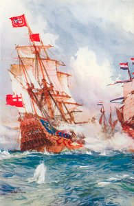 När Blake svepte över haven: En strid mellan amiral Blake och Van Tromp (färglitografi) av Charles Edward (after) Dixon