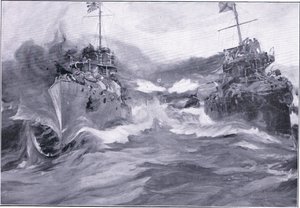 En kamp mellan jagare, illustration från Cassells History of the Russian-Japanese War Vol 1, c.1900