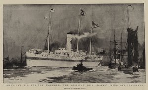 American Aid for the Wounded, sjukhusskeppet Maine som ligger utanför Gravesend. av Charles Edward Dixon