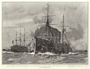 Mr Chamberlains avresa till Sydafrika, H M S Good Hope passerar ut ur Portsmouths hamn