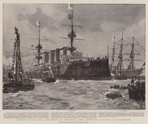 Return of the Naval Defenders of Ladysmith, HMS Powerful anländer till Portsmouth
