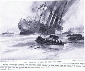 Dresden sänks av hennes egen besättning i mars 1915 av Charles Edward Dixon