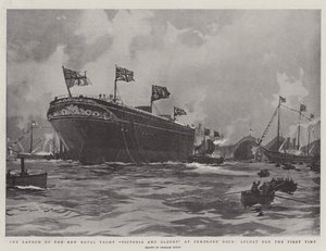Lanseringen av den nya kungliga yachten Victoria och Albert vid Pembroke Dock, flytande för första gången