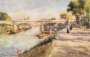 Floden Themsen: Staines Bridge (färglitografi) av Charles Edwin Flower