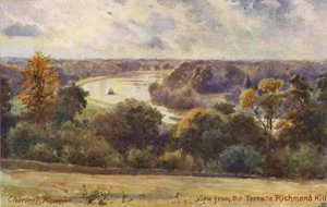 Floden Themsen: Vy från terrassen Richmond Hill (färglitografi) av Charles Edwin Flower