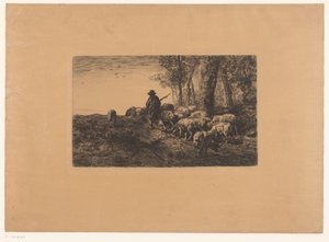 Herde med grupp av grisar av Charles Emile Jacque (attributed to)