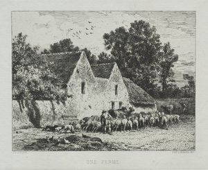 En bondgård. av Charles Emile Jacque