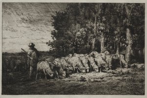 En flock i kanten av en skog av Charles Emile Jacque