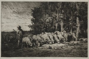 En flock vid kanten av en skog, 1880. av Charles Emile Jacque