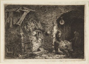 Interiör i en stuga av Charles Emile Jacque