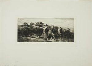Kor som dricker från floden av Charles Emile Jacque