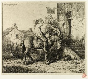 Ingång till ett värdshus, med bonddrickande av Charles Emile Jacque