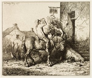 Ingång till ett värdshus, med bonddrickande av Charles Emile Jacque