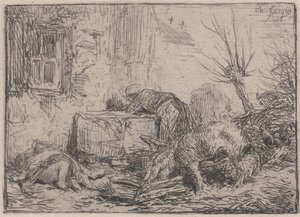 Gårdsgård, ca. 1845. av Charles Emile Jacque