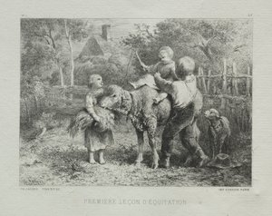 Första ridlektionen. av Charles Emile Jacque