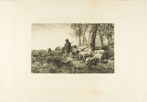 Grisflock med svinhjord av Charles Emile Jacque
