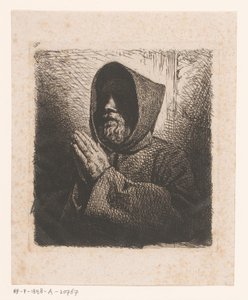 Huvud av en bedjande munk med skägg av Charles Emile Jacque