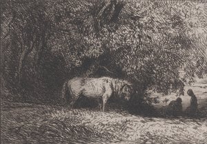 Häst under en trädgren, 1846. av Charles Emile Jacque