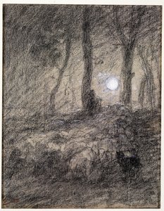 Fårflock i månsken av Charles Emile Jacque