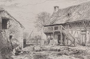 Landskap av en bondgård, 1845. av Charles Emile Jacque