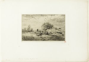 スウェーデンの豚の群れのある風景 av Charles Emile Jacque