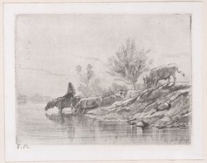 Landskap med boskap, 1848. av Charles Emile Jacque
