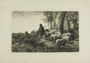 Man med grisflock av Charles Emile Jacque
