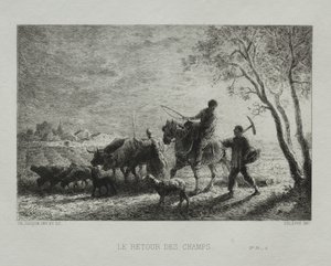 Återvänder från fälten. av Charles Emile Jacque