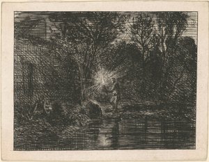 Flodstrand på natten av Charles Emile Jacque