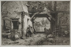 Gårdsgården. av Charles Emile Jacque
