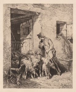 The Herd Exit The Exit of the Herd, 1876. av Charles Emile Jacque