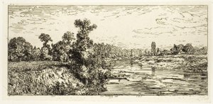 Isle of Aligre, med två båtar av Charles Emile Jacque